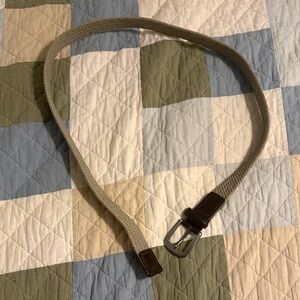 Tan and Brown Woven Web Belt with Silver Buckle Mens 38-40 Large